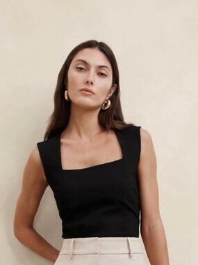 Banana Republic Everywhere Ponte Square Neck Navy Top Size Medium
